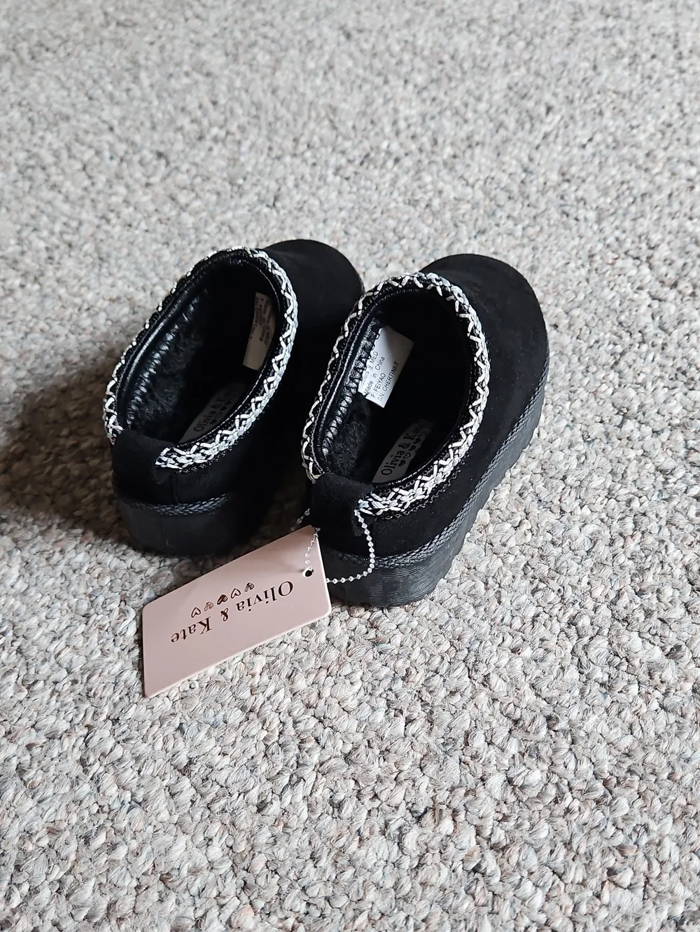 New Olivia& Katr Kids Black Slip-On Shoes with Decorative Trim